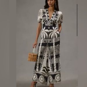 NWT Farm Rio Puff Sleeve Linen Jumpsuit Small